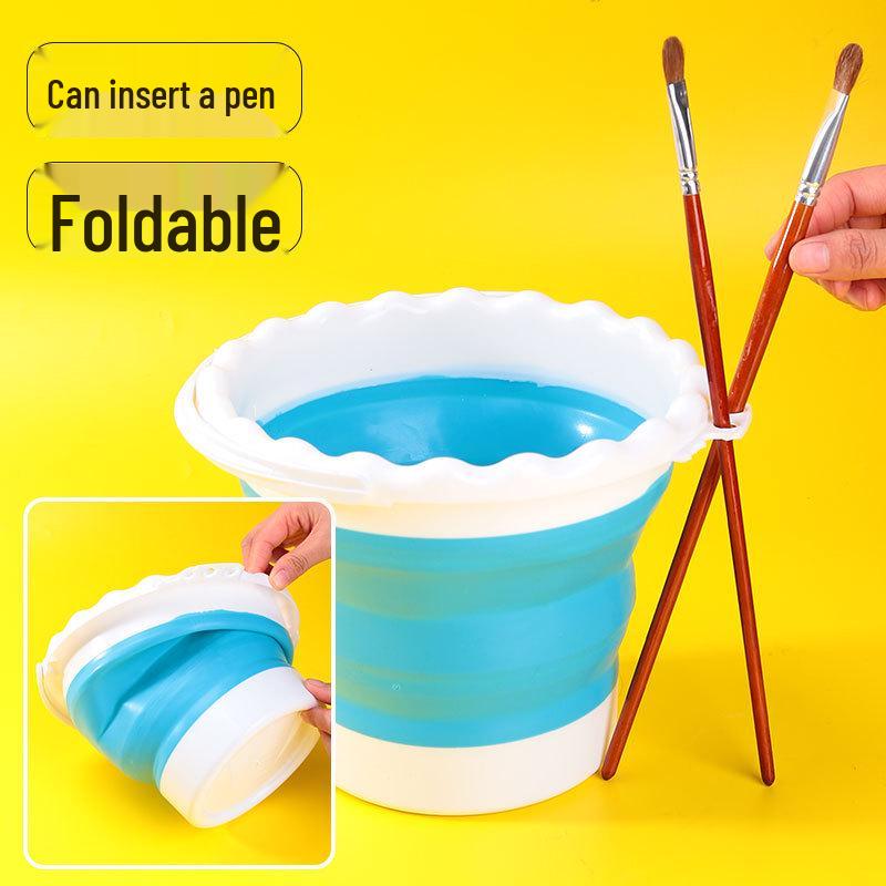 Foldable Art Bucket with Brush Washer and Palette for Gouache & Watercolor