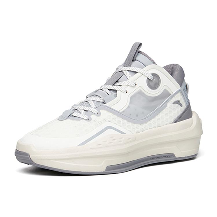 Anta C37 2.0 Synthetic Leather Slip Resistant Cushioning Abrasion Resistant Mid Top Skateboard Shoes Men's White Gray 912228082-1