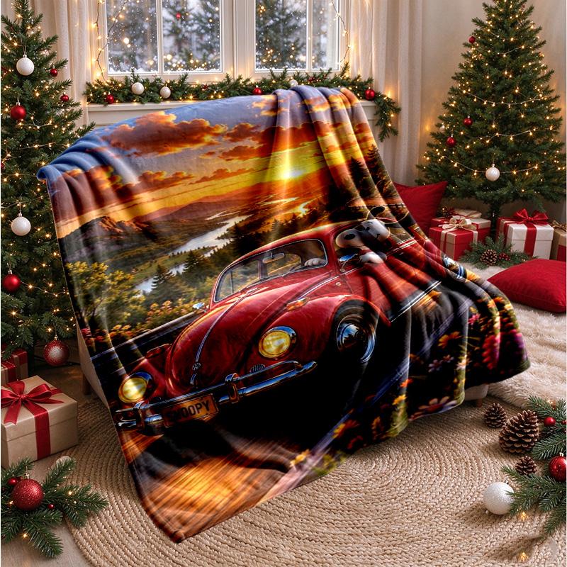 Sunset Drive Snoopy Cartoon Print blanket Flannel Blanket Soft Cozy Plush Throw for Sofa Bed Lightweight Home Decoration