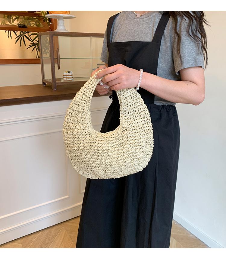 Fashion Women Solid Color Straw Bag Tote Woven Handbag Seaside Vacation Beach Bags for Summer Beach Party 2025 New