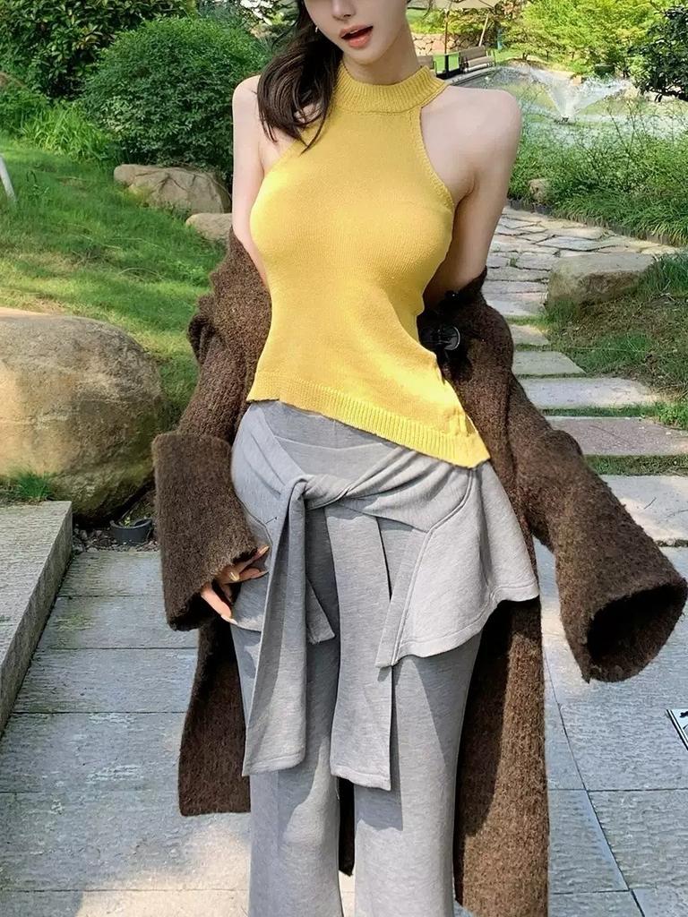 = Half turtleneck knitted high-end vest top for women