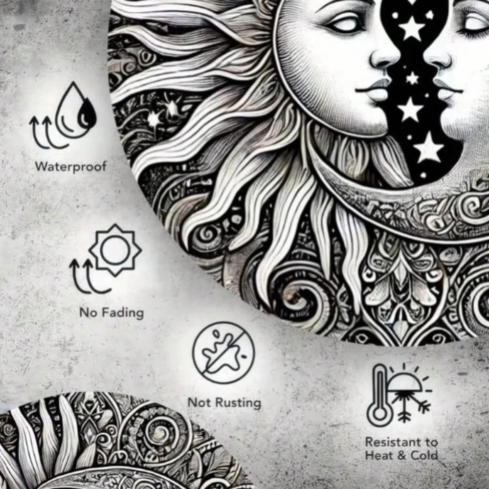 Vintage Sun Moon Metal Wall Art HD Textured Relief Indoor Outdoor Decor Weather Resistant Modern Ornament