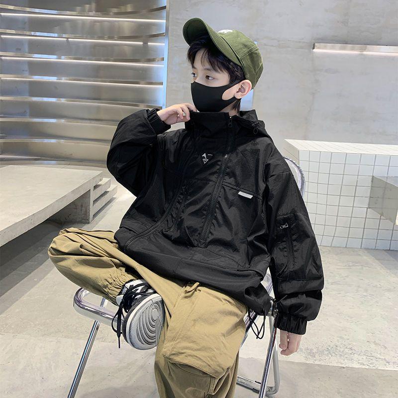 

Boys Spring & Autumn 2024 Trench Coat – Stylish Windbreaker for Middle & Large Children 150 (for height ~140cm) чёрный