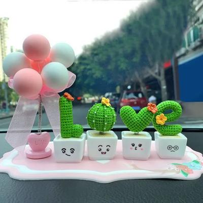 4 Stück Mini-Kaktus, Valentinstagsgeschenk, kreative kleine frische Kaktus-Dekoration, Kunstharzpflanze, kleiner Topf, Auto-Dekoration