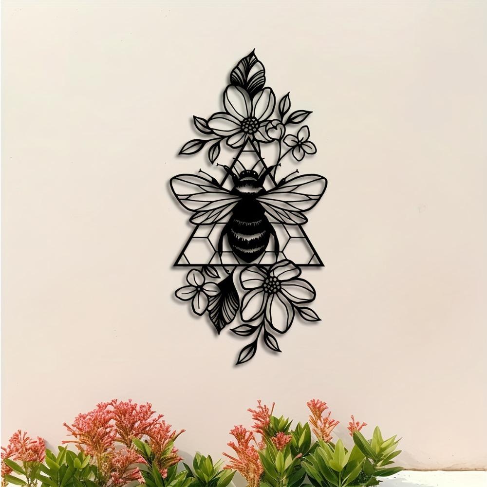 Black Iron Bee Floral Metal Wall Art Decor for Living Room Bedroom Home Gift
