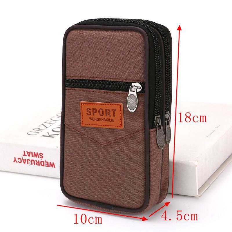 Wallet Purse Double Layer Men Phone Bag Belt Pouch Horizontal Mobile Phone Pouch Canvas Casual Men Waist Pack Outdoor Sports
