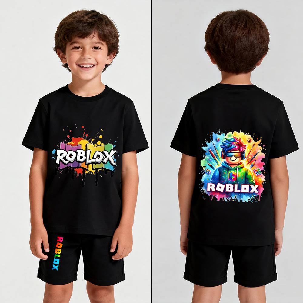 Men's Cartoon Game Printed T Shirt and Shorts 2 Piece Set Summer Casual Outfit for Men's and Women's Clothing Top