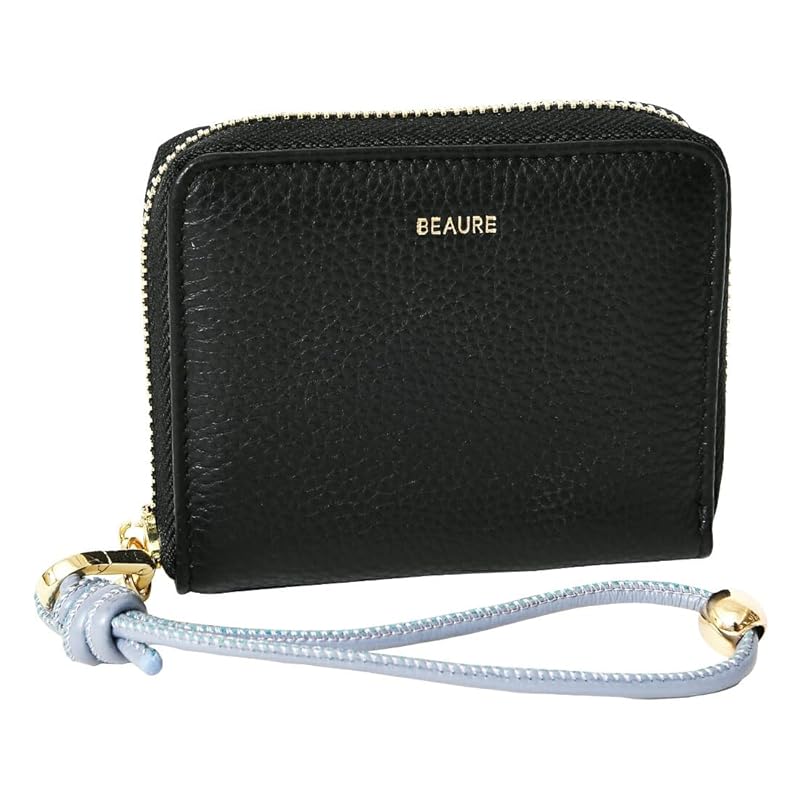 

[BEAURE] [Vuret] B-24096 genuine leather short wallet round zipper mini wallet bi-fold with hand strap ladies black