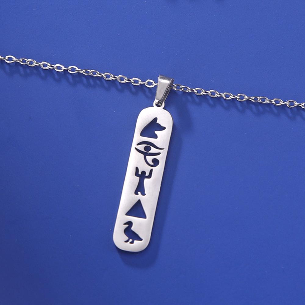 Dawapara Eye of Horus Ankh Cross Necklace Egyptian Cartouche Hieroglyph Pendant Stainless Steel Ancient Spiritual Jewelry
