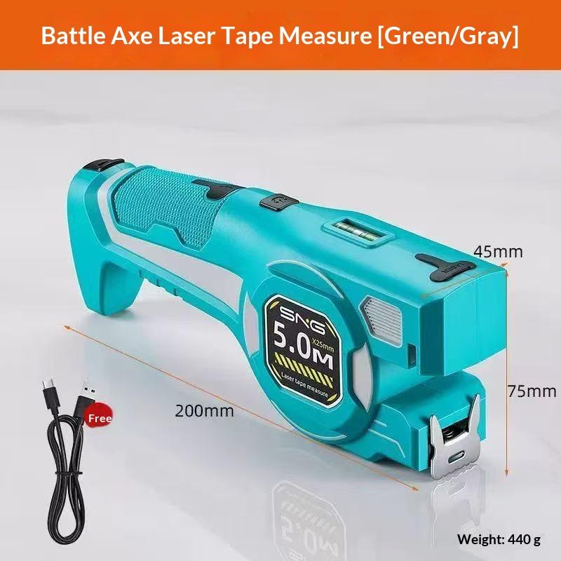 3-In-1 Laser Tape Measure 5M/16Ft, Green Laser, Type-C Charging, Auto Lock, Bubble Level For Diy, Construction & Home