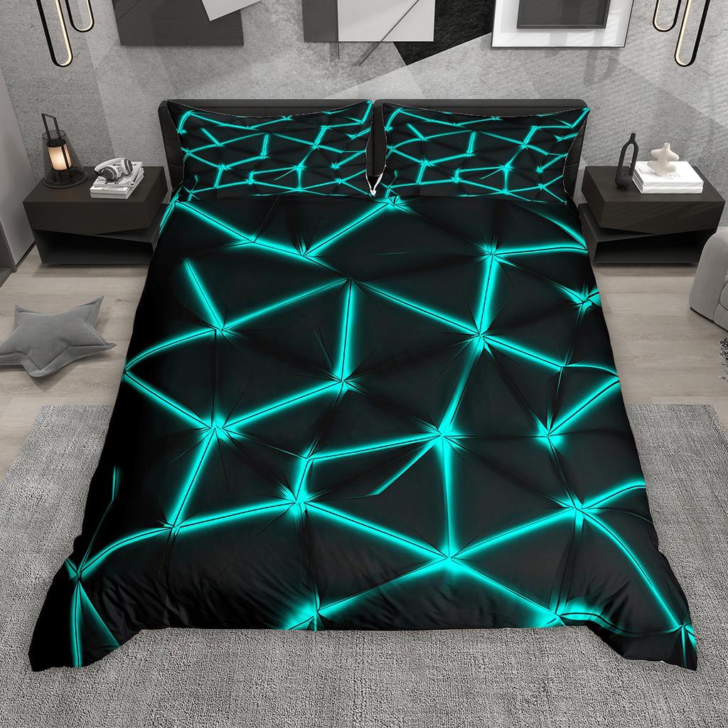 Homewish Degrade Çizgili Nevresim Takımı 2 Parça/3 Parça, Neon Yeşil Mor Mavi Kırmızı Yatak Takımı, Geometrik Çizgili Yorgan Kılıfı Takımı