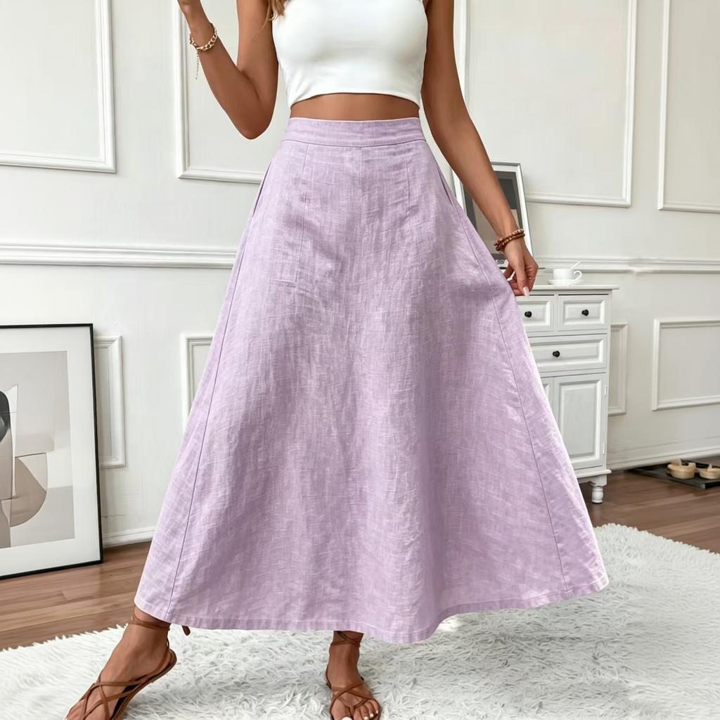 Damen High Waist A-Linien Rock mit elastischem Bund Farbe Lässiger Rock für den Alltag
