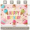 2D Pastel Ice Cream Cone Birthday Backdrop Cherry Sprinkle Kids Party Background