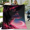 3D Wolf Spirit Fenrir Moon Dream Animal Blanket,Flannel Blanket Throw Blanket,Warm Blanket for Living Room Bedroom Beds Sofa