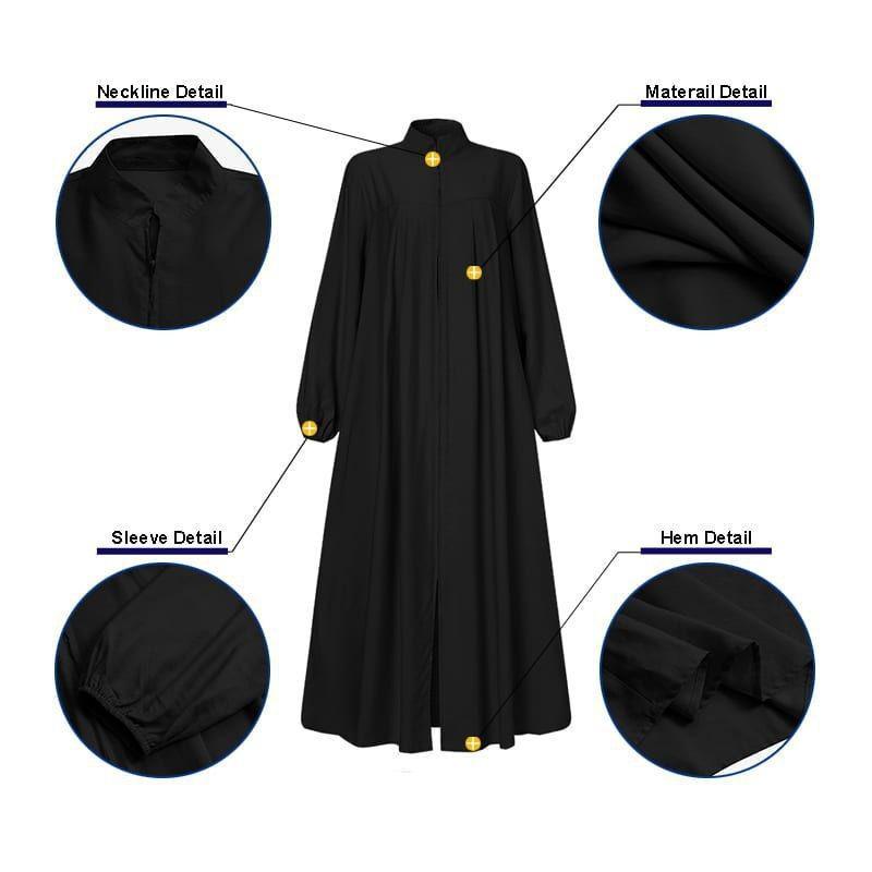 2024 Green Stand-up Collar Pocket Cardigan Dress for Muslim Women - Middle Eastern Arabic Style