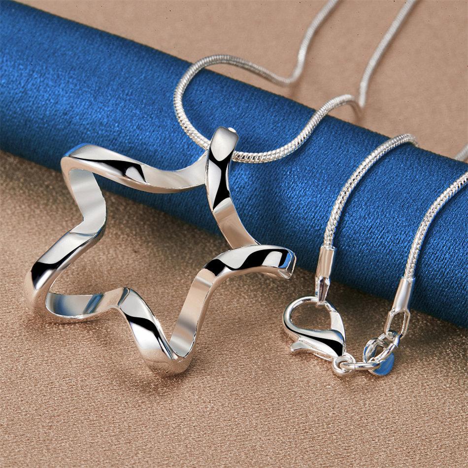 925 Sterling Silver 16-30 Inch Exquisite Twisted Star Pendant Necklace for Women's Wedding Fashion Jewelry Accessories Gifts