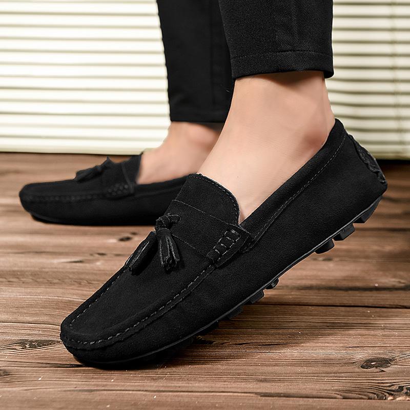 Fashion Suede Leather Mens Loafers Clasicc Comfy Man Dress Flats Fashion Moccasin Slip-on Male Boat Shoes Tassel Casual Shoes Peas Shoes