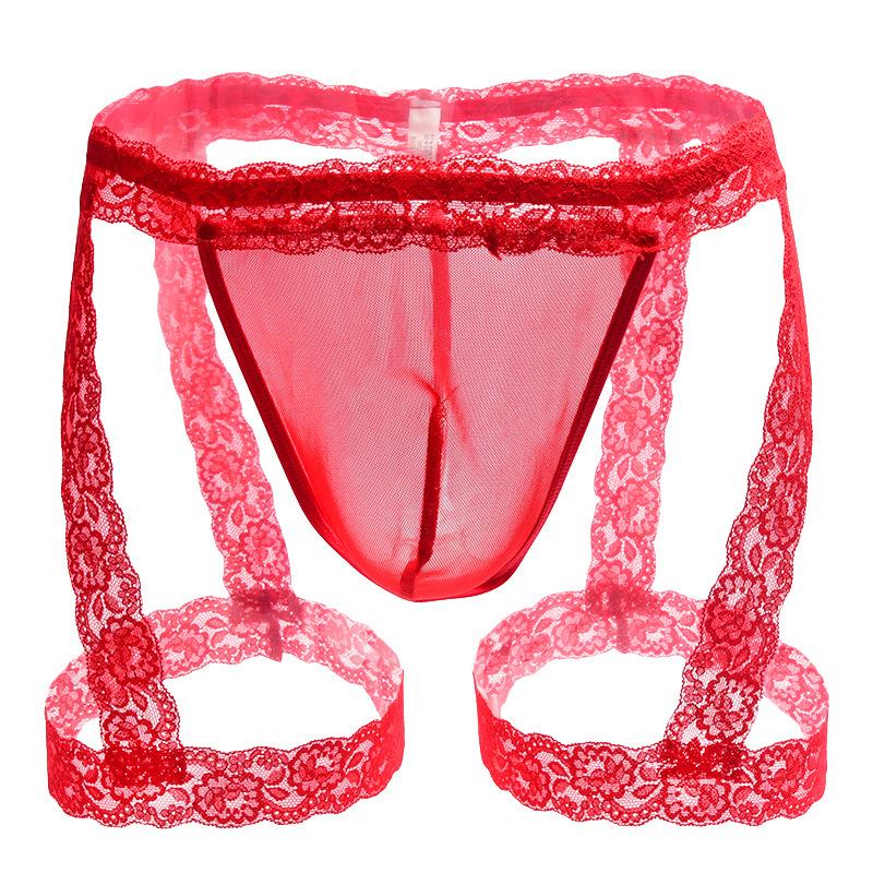 Mens Sexy Panties Lingerie Sissy Underwear Lace Skirted Thong with Garter Belt Briefs Bulge Pouch T Back for Gay Mens G Strings