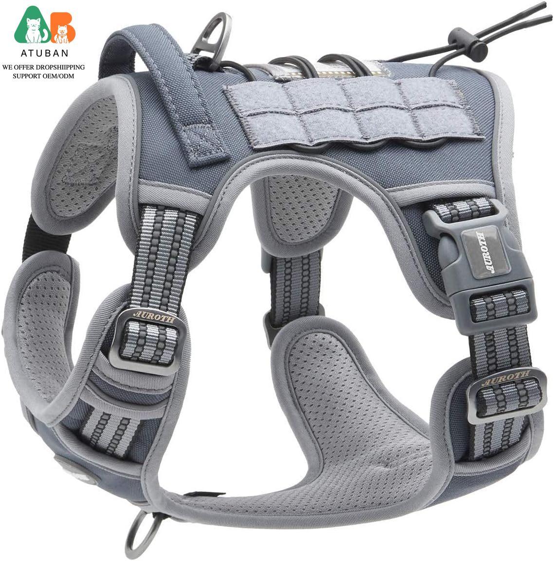 

Dogs Harness,No Pull Adjustable Pet Harness Reflective Service Training Easy Control Pet Vest Military K9 Working Dog Harnesses S серый