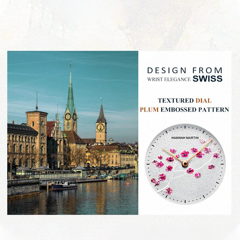 Hannah Martin Damen Luxus Neue 3D Kirschblüte Serie Stahl Gürtel Wasserdicht Quarz Damen Uhr Romantische Kirschblüte Uhr Frauen