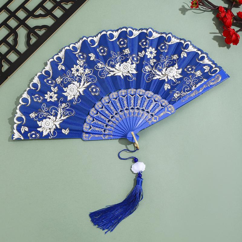 Vintage Folding Fan Chinese Style Dance Performance Hand Fans Gold Powder Plastic Fan Art Craft Gift Home Decor