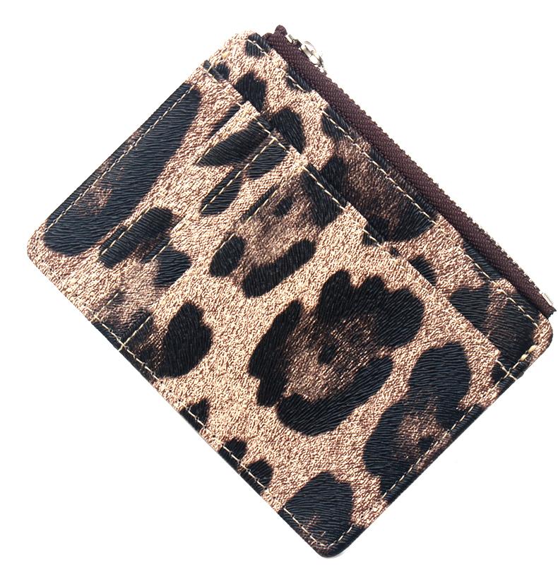 PU Leather Leopard Pattern Ladies Credit Card Holder Wallet with Zip Women