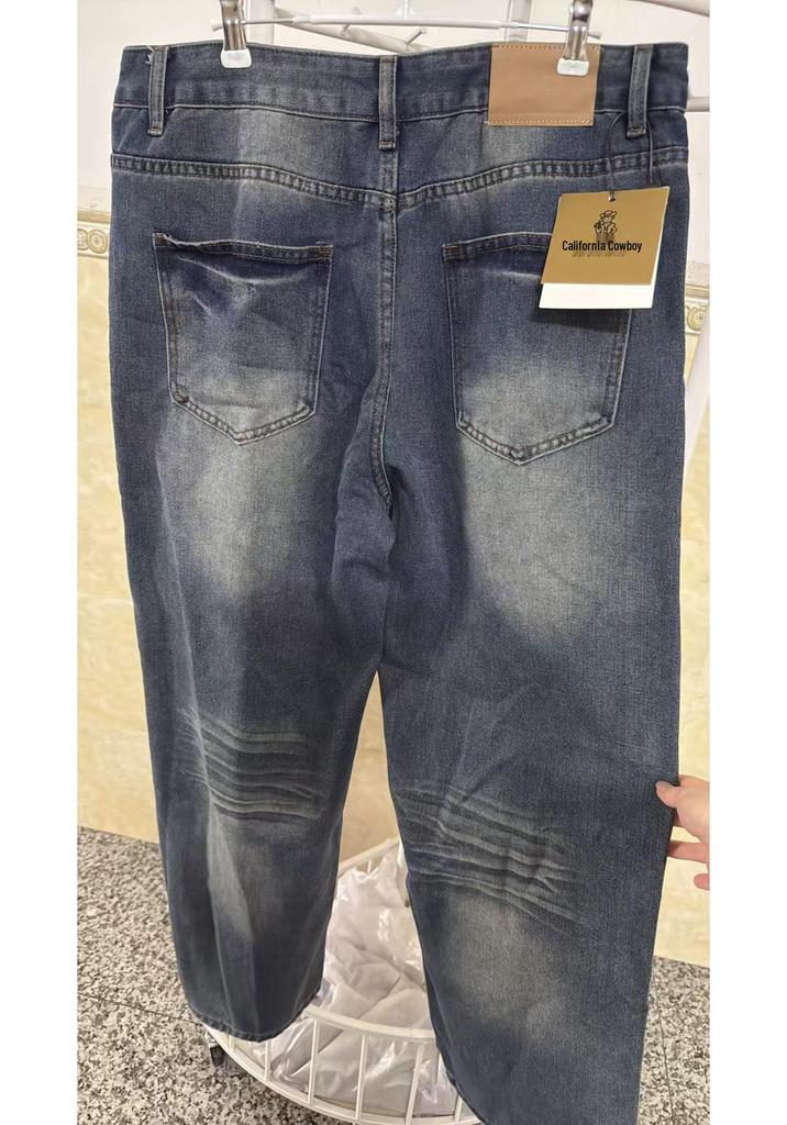 Men's Versatile Retro Wash Denim Jeans - Trendy Wide-Leg, Comfortable Slim Fit, High Street Casual Style