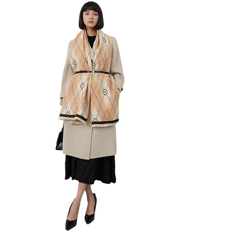 Fashion Imitation Cashmere Scarf Women'S Winter Korean Version Rhombus Flower Temperament Warm Scarf Windproof And Cold Shawl