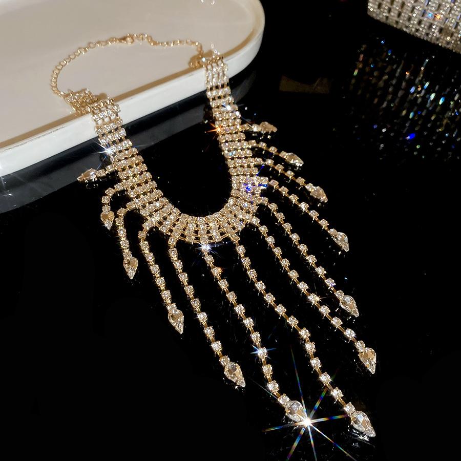 Shiny Crystal Tassel Choker Exaggerated Trendy Stylish Jewelry