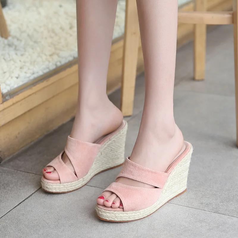 2025 Summer Wedges Heels Sandals Women Party Shoes Super High Heels 10cm Elegant Ladies Sandal Pink Black Plus Size 42 D263