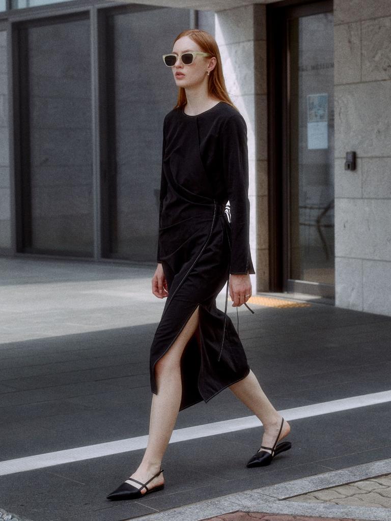 Muse Nu Victoria Draped Layered Wrap Detail Dress_Black