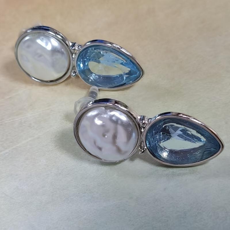 Retro and Trendy Blue Color Teardrop Shaped Inlaid Zircon Earrings, Women s Personalized and Creative Holiday Party Accessories