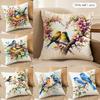 Watercolor Birds And Flowers Cushion Cover Short Plush Double-Sided Print Square Throw Pillow Covers Sofa Home Cushion Decor