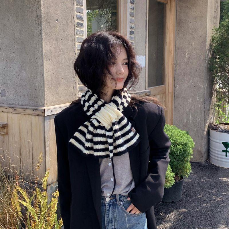 Striped Cross Scarf Women'S Autumn And Winter Korean Lazy Pullover Wool Scarf Versatile  Scarf