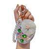 Bling Rhinestone Round Pocket Mirror with Metal Keychain Folding Double-Sided Makeup Mirror Bead String Charm for Purse Handbag Wallet Travel