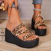 Women'S Fashionable Leopard Print Wedge Sandals - Elegant Slip-On Thick Sole Platform Heels with Ankle Strap, Summer Style