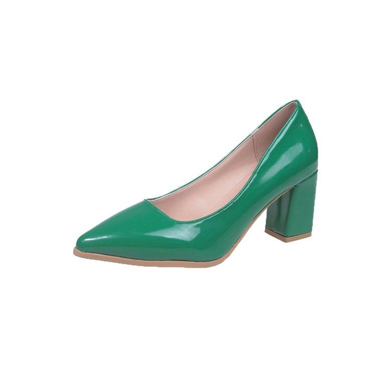 Fashion Chumky Square Heels Pumps for Women Shoes Patent Leather Sexy Wedding Party Official Leisure Solic Color Heels Ladies Shoes