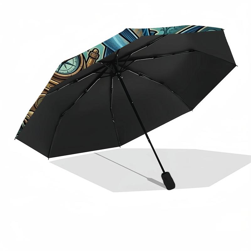 Underwater Adventure Emblem pattern umbrella, portable and foldable design, 8 ribs, a casual accessory for Halloween, Christmas, and birthday gifts.