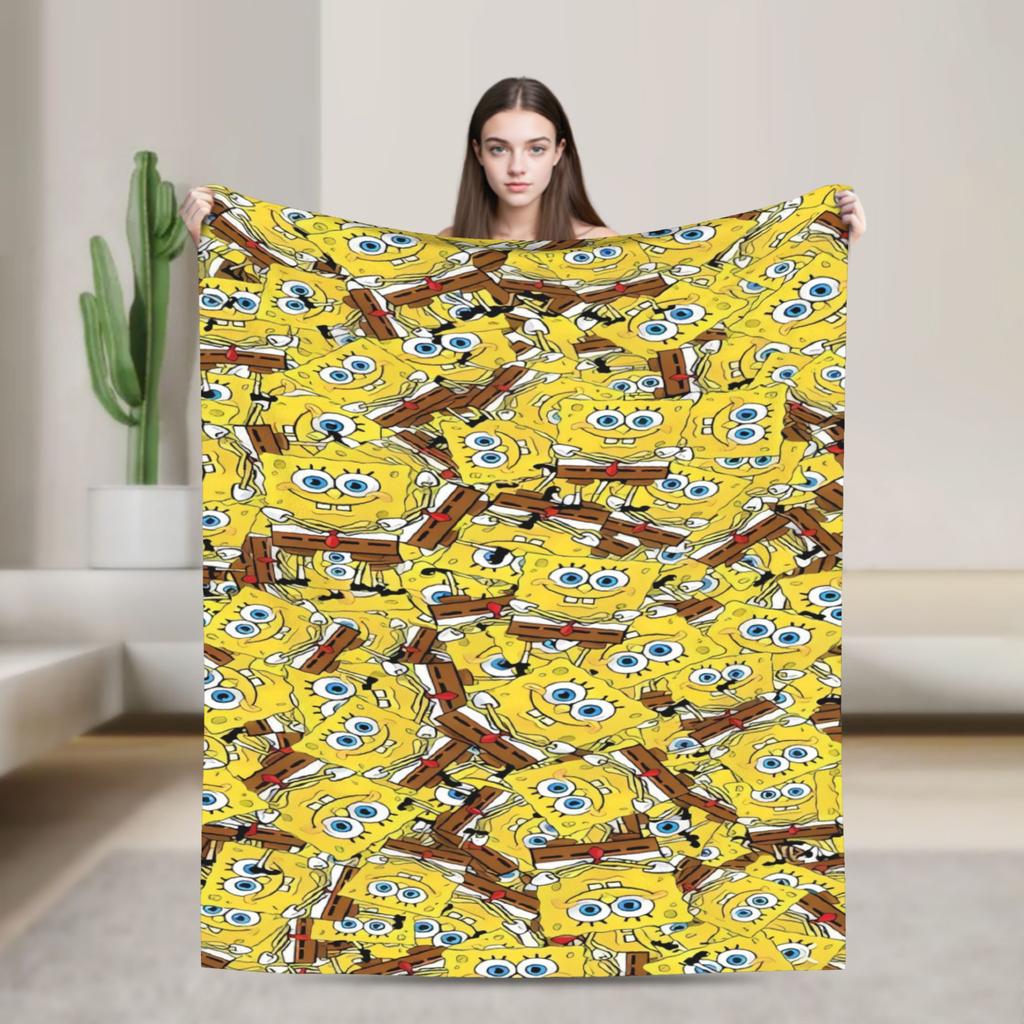 Soft Blanket Children Camping SpongeBobs Bikini Bottom Scene Throw Blanket Flannel Bedspread For Home Decor Sofa Bed Cover