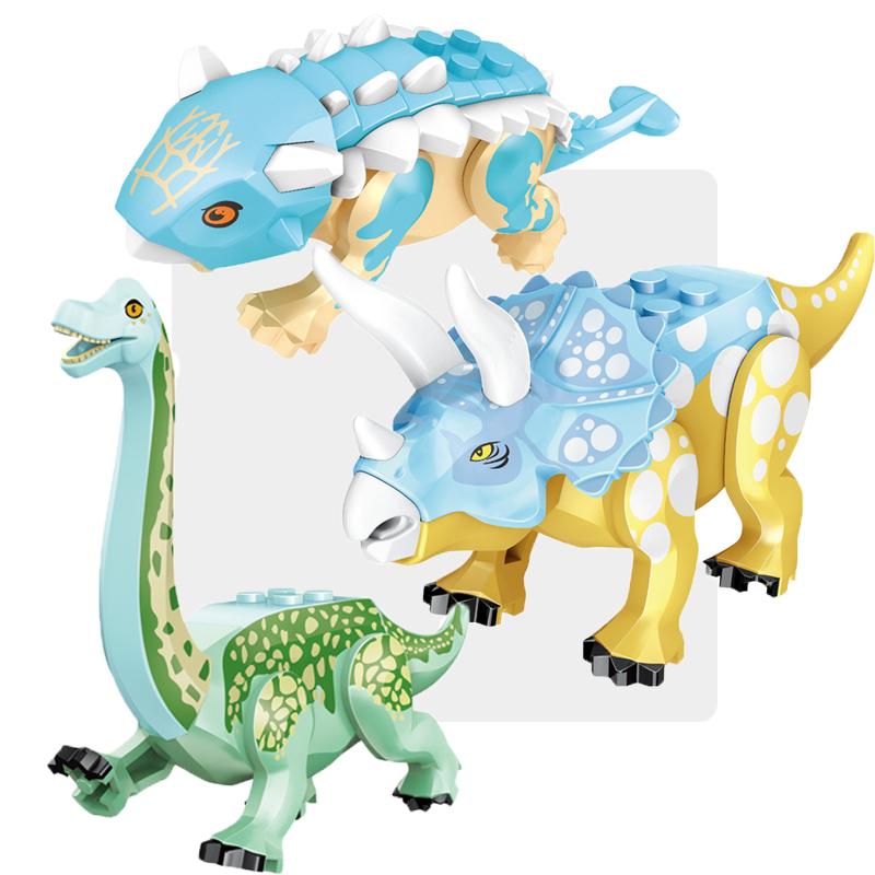 Bright Jurassic Dinosaurs World Velociraptor Triceratops Rex Pterosaur Model Assemble Building Blocks Toys For Children Boy Gift