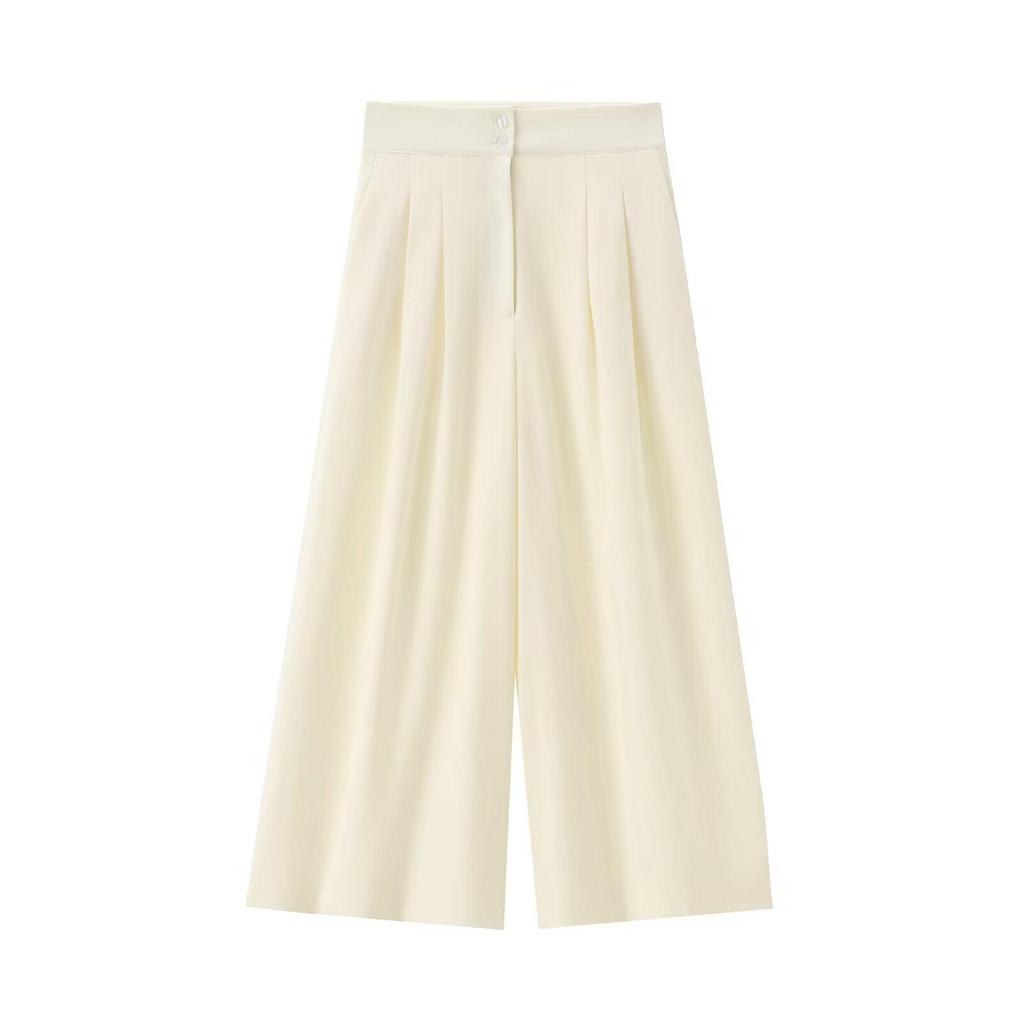 2025 Summer Women's European & American Style V-Neck Lace-Up Top + Pleated Pants Set