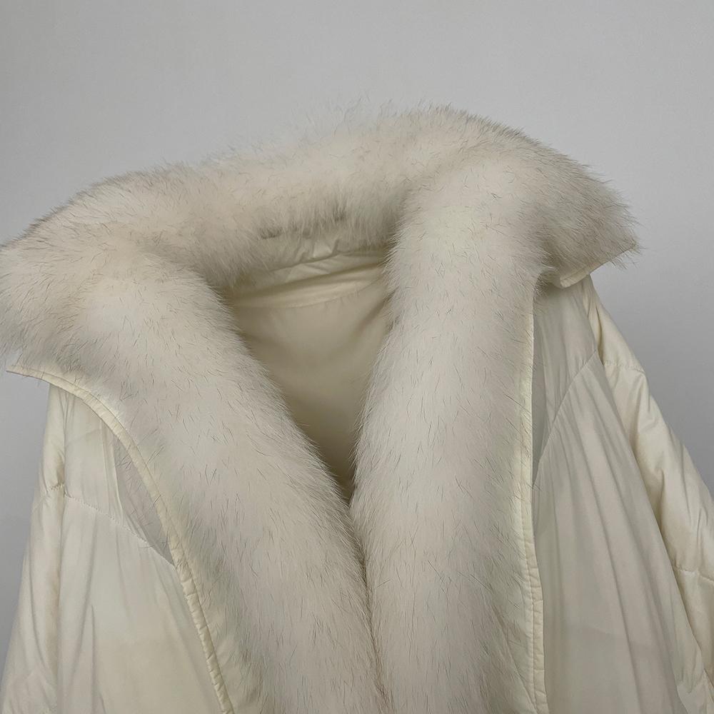 OFTBUY Women's Mid-length 2024 Winter Thickened Warm Coat Removable Fox Fur Collar Loose Wide Version Fur Down Jacket Shawl Commuting