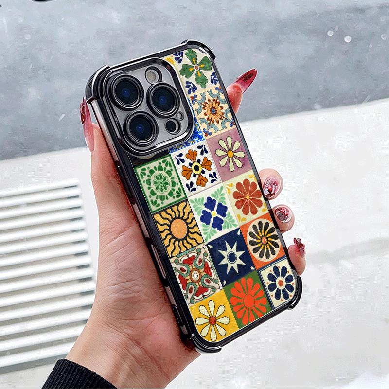 Italian Sicilian Style Floral Pattern Plating Phone Case For Xiaomi Poco X5 X6 X7 X8 Pro Max F8 Ultra F7 M8 M7 M5S Redmi 15C 15