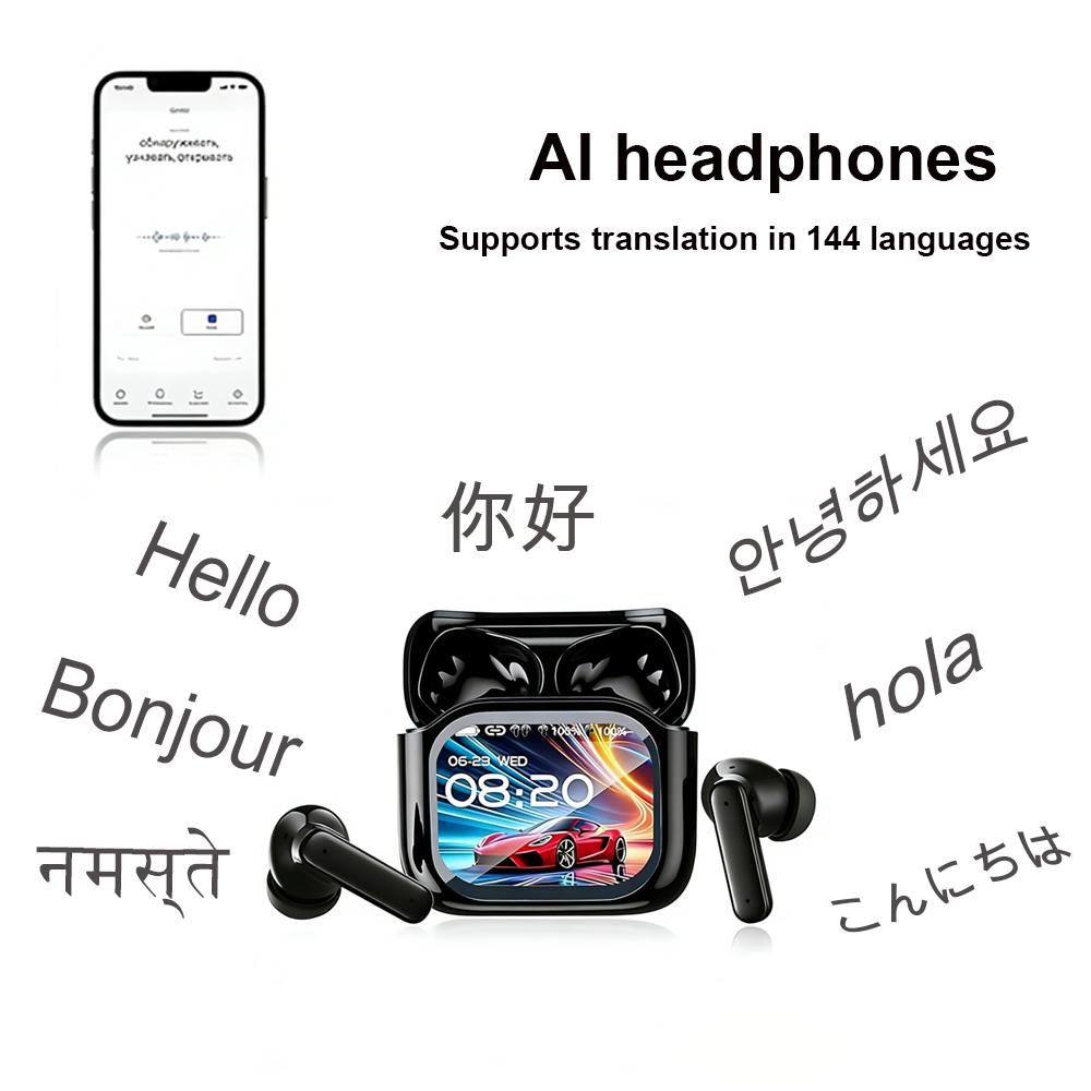 AI Translation Bluetooth V 5.4 Interactive Screen ANC Noise-cancelling Wireless Headphones Are Suitable for Office Sports