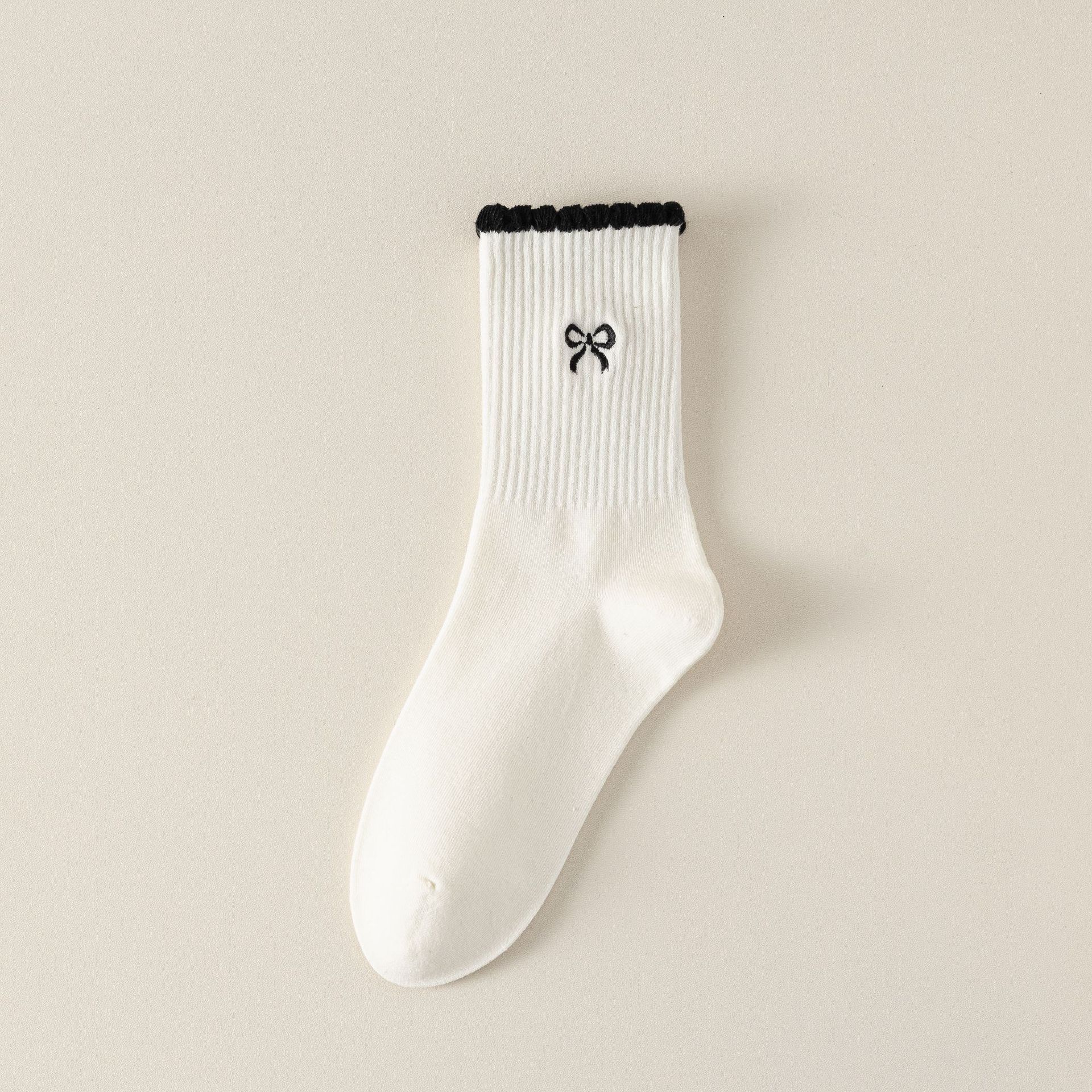 

Женские осенне-зимние новые носки-гольфы с вышивкой, бантом, кружевом и в горошек, влагоотводящие 1 pair белый