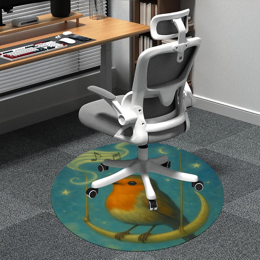 

1pc Night Songbird Office Round Area Rug, Indoor Mat Suitable ForOffice, Under Office Chairs Bedroom Living Room Home Decor, D147 80cm by 80cm