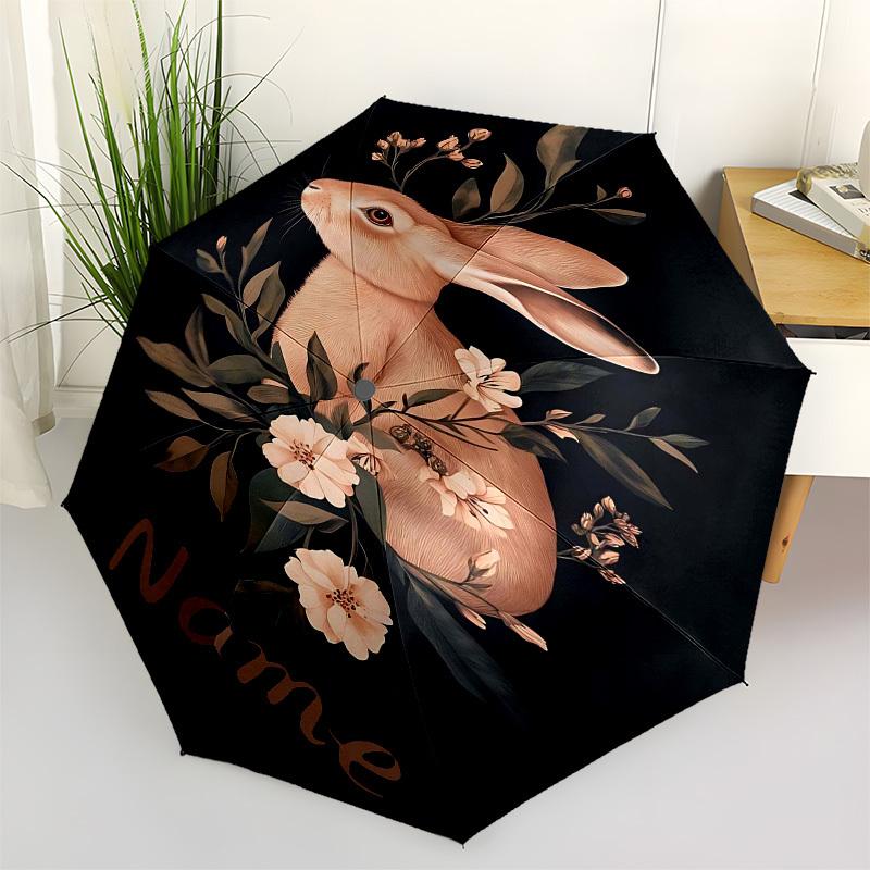 1pc Rabbit Flowers custom umbrella Automatic Open/Close, 8-Rib Durable Frame Customizable Name/Text, Portable & Stylish for , 1048L