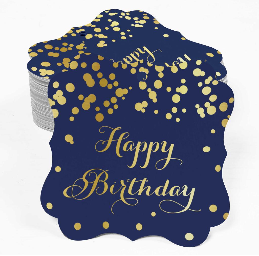Inkdotpot Real Gold Foil Bracket Shape Paper Hang Tags Happy Birthday Favor Tags Pack Of
