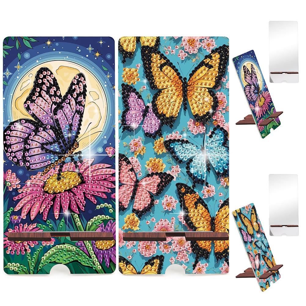 2pcs Acrylic Diamond Art Kits Phone Holder And Mirror 5D Diamond Art Phone Holder for Adults Creative DIY Craft Gift Set