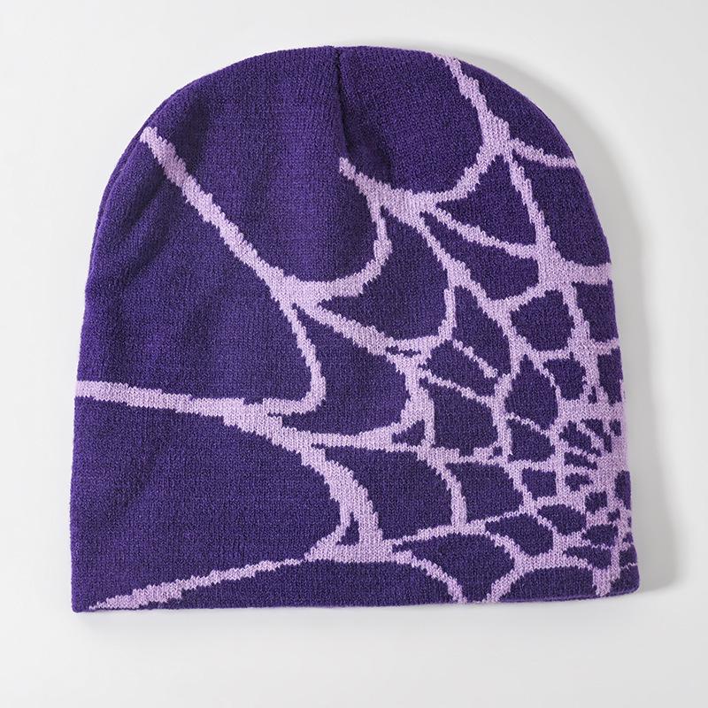 Spider Web Jacquard Knitted Beanie - Unisex Warm Winter Hat, Trendy European & American Style